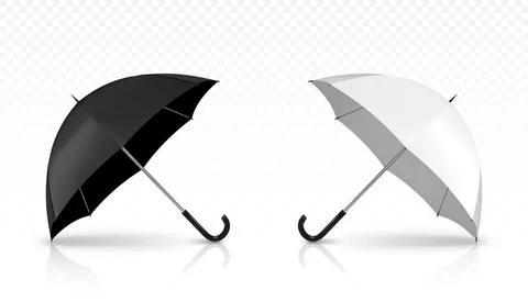 Vector realistic white and black umbrella isolated on transparent background. Stock Illustration
