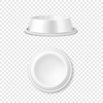 Vector Realistic White Blank Plastic or Metal Pet Bowl Icon Set, Mock-up Closeup Stock Illustration