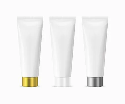 Vector realistic white blank plastic closed beauty cosmetic tube set isolated Stock Illustration