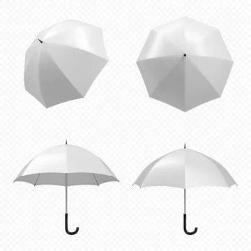 Vector realistic white blank umbrella set isolated on transparent background. Stock Illustration