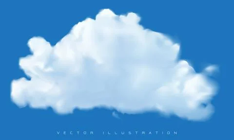 Vector of realistic white cloud on blue sky background. Stock Illustration