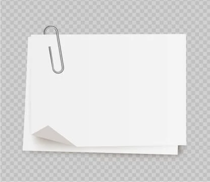 Vector realistic white note paper with paper clip. Stock Illustration