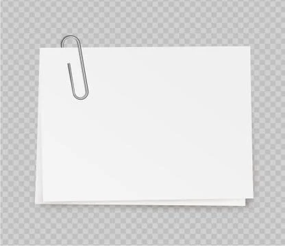 Vector realistic white note paper from with paper clip. Stock Illustration