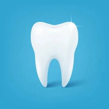 Vector Realistic White Tooth on Blue Background. 3d Clean Healthy Molar Icon for Stock Illustration