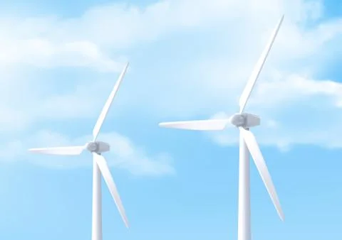 Vector realistic white wind turbine and blue sky Stock Illustration