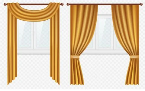Vector realistic windows with curtains and drapes set Stock Illustration