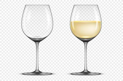 Vector realistic wineglass icon set - empty and with white wine, isolated on Stock Illustration