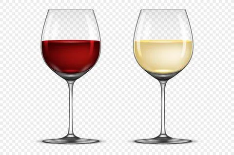 Vector realistic wineglass icon set - with white and red wine, isolated on Illustrazione stock