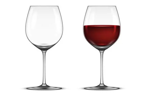 Vector realistic wineglass icon set - empty and with red wine, isolated on wh Illustrazione stock