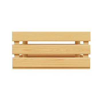 Vector realistic wooden box side view, timber crate with holes for storage and Stock Illustration