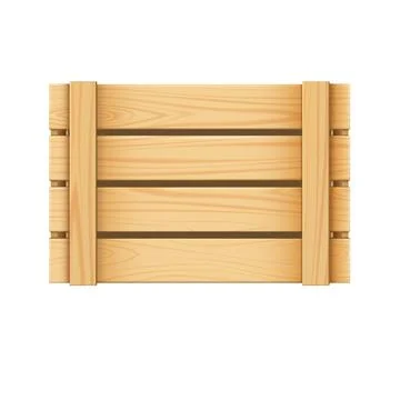 Vector realistic wooden box side view, timber crate with holes for storage or Stock Illustration
