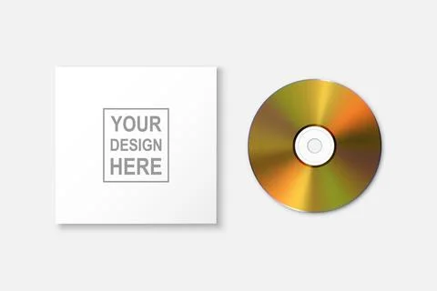 Vector Realistic Yellow CD, DVD with Paper Square Cover, Envelope, Case Isolated Stock Illustration
