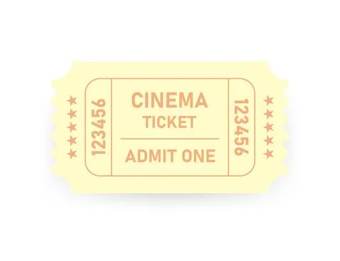 Vector realistic yellow designed cinema ticket close up top view isolated on  Illustrazione stock