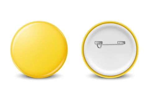 Vector Realistic Yellow Round Blank Empty Button Badge Set Closeup Isolated on Stock Illustration