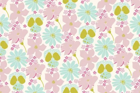 Vector reapeat seamless pattern with flowers. Cute violet, chicory and zucchini Illustrazione stock