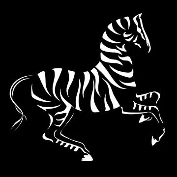 Vector rear up zebra with white stripes on black background Stock Illustration