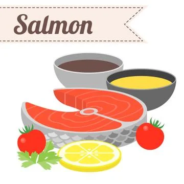 Vector Recipe Raw Salmon, flat style Stock Illustration