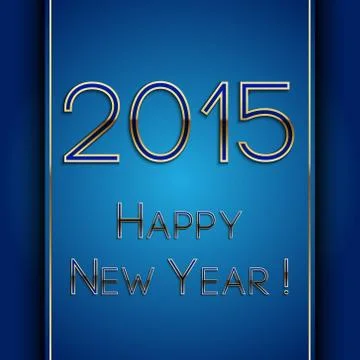 Vector rectangle blue greeting new year 2015 postcard with golden letters Stock Illustration