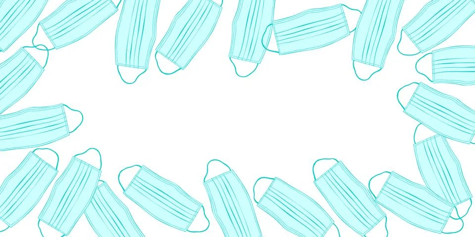 Vector rectangle frame made of blue medical face masks. Border, decoration, b イラスト素材