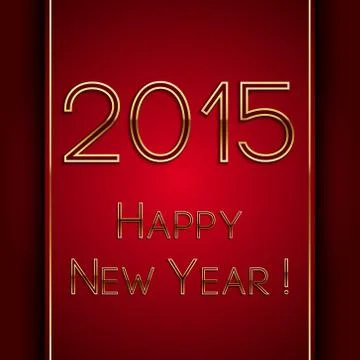 Vector rectangle red greeting new year 2015 postcard with golden letters Stock Illustration
