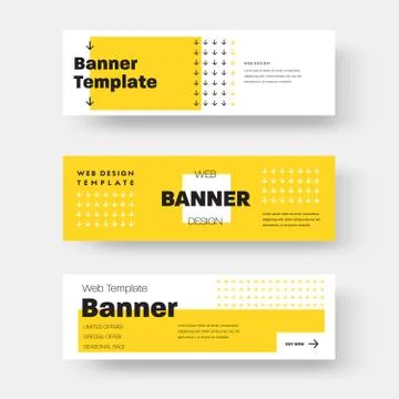 Vector rectangular horizontal web banner with yellow and white abstract patte Stock Illustration