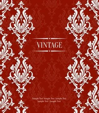 Vector Red 3d Vintage Invitation Card with Floral Damask Pattern 스톡 일러스트