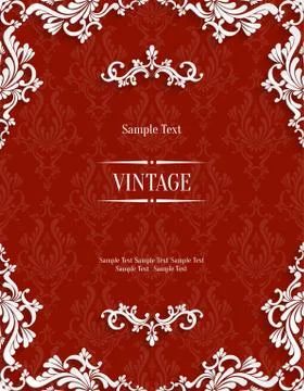 Vector Red 3d Vintage Invitation Card with Floral Damask Pattern Stock Illustration