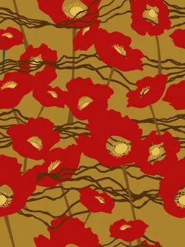 Vector red abstract shape flower motif with hand drawn stripe line pattern Stock Illustration