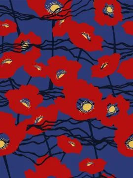 Vector red abstract shape flower motif with hand drawn stripe line pattern Stock Illustration