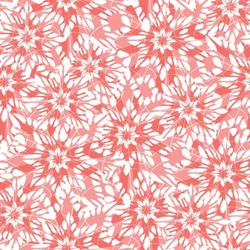 Vector red abstract snowflake stars overlapped texture seamless background. S Stock Illustration
