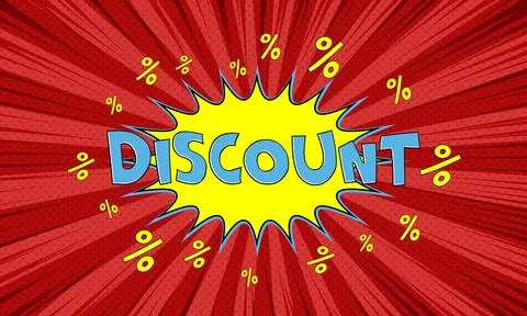 Vector red advertising banner with text discount in pop art comics style Stock Illustration
