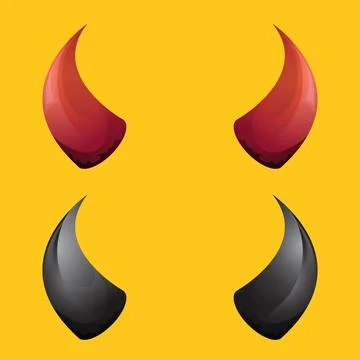 Vector Red and black devil, demon, satan horns isolated on orange background Stock Illustration