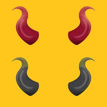 Vector Red and black devil, demon, satan horns isolated on orange background 스톡 일러스트