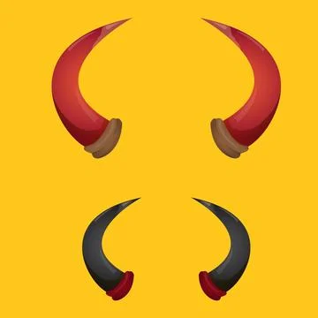Vector Red and black devil, demon, satan horns isolated on orange background 스톡 일러스트