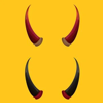 Vector Red and black devil, demon, satan horns isolated on orange background Stock Illustration