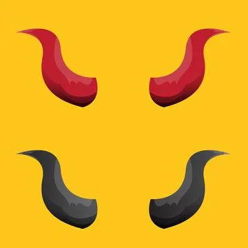 Vector Red and black devil, demon, satan horns isolated on orange background Stock Illustration