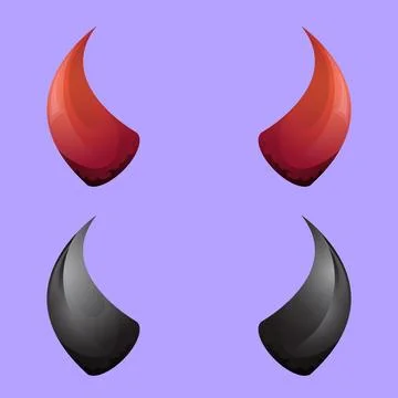 Vector Red and black devil, demon, satan horns isolated on blue background 스톡 일러스트