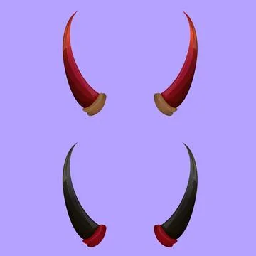 Vector Red and black devil, demon, satan horns isolated on blue background Stock Illustration
