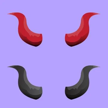 Vector Red and black devil, demon, satan horns isolated on blue background Stock Illustration