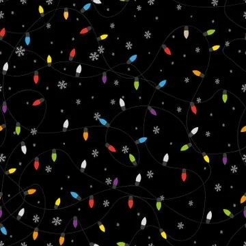 Vector red and blue Christmas lights garland on black background seamless pat Stock Illustration