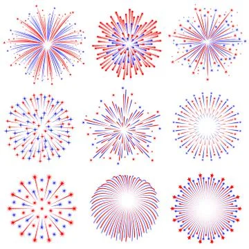 Vector Red and Blue Fireworks Illustrations Stock Illustration