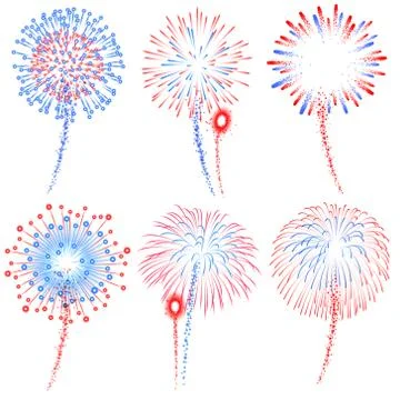 Vector Red and Blue Fireworks Illustrations Stock Illustration