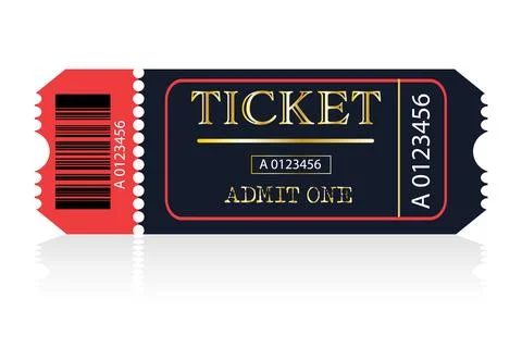 Vector red and navy blue cinema ticket isolated on white background. VIP entry Stock Illustration