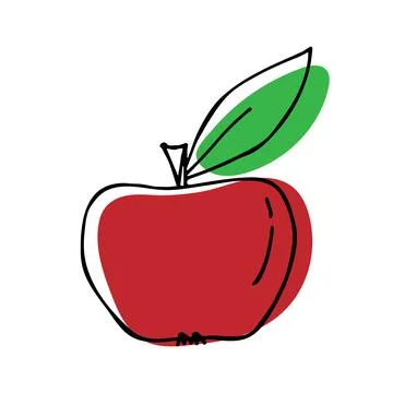 Vector red apple with green leaf in the style of colored doodle Stock Illustration