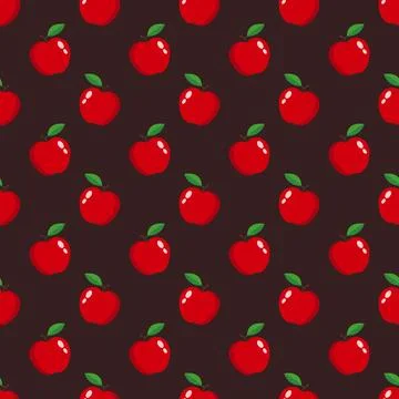 Vector red apples seamless pattern on red background. Stock Illustration