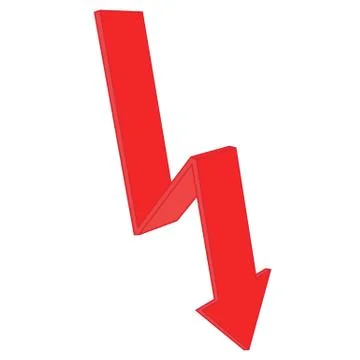 Vector red arrow goes down, isolated on white background Stock Illustration