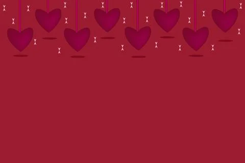 Vector red background with hearts on the ribbon. The concept of love. Stock Illustration