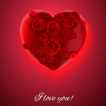 Vector. Red background. Postcard heart. I love you. Flowers. Valentine's day Stock Illustration