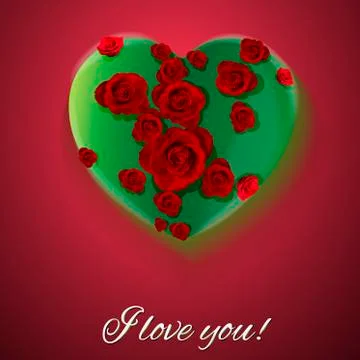 Vector. Red background. Postcard heart. I love you. Flowers. Valentine's day Stock Illustration
