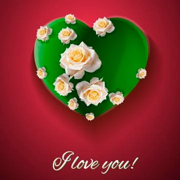 Vector. Red background. Postcard heart. I love you. Flowers. Valentine's day Иллюстрация